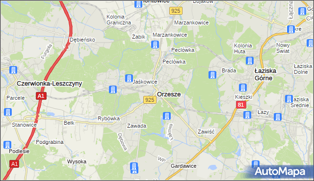 mapa Orzesze powiat mikołowski, Orzesze powiat mikołowski na mapie Targeo