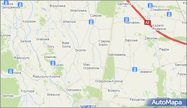 mapa Orzeszków gmina Uniejów, Orzeszków gmina Uniejów na mapie Targeo