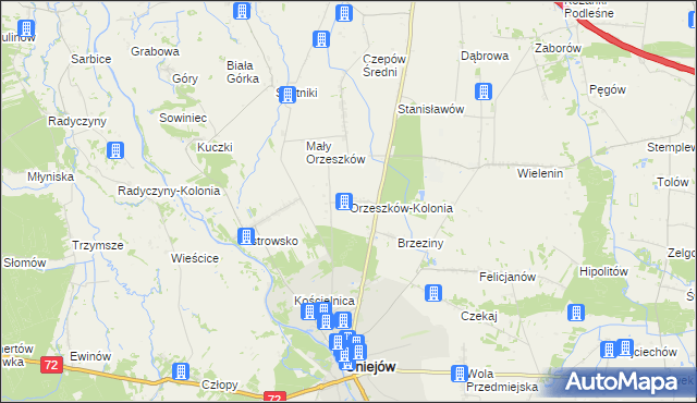 mapa Orzeszków-Kolonia, Orzeszków-Kolonia na mapie Targeo