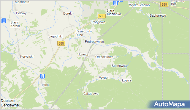 mapa Orzeszkowo gmina Hajnówka, Orzeszkowo gmina Hajnówka na mapie Targeo