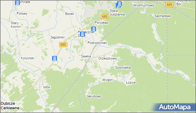 mapa Orzeszkowo gmina Hajnówka, Orzeszkowo gmina Hajnówka na mapie Targeo