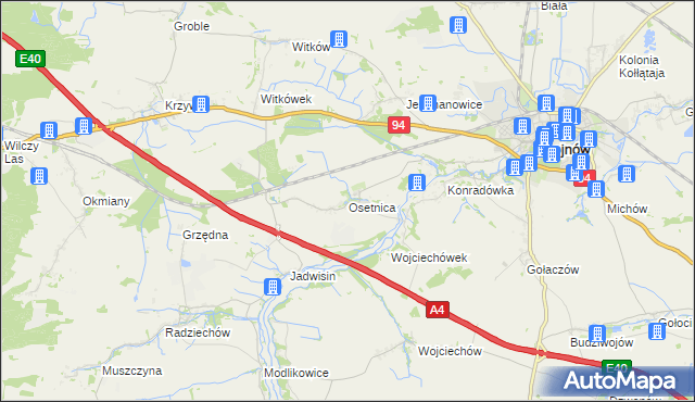 mapa Osetnica, Osetnica na mapie Targeo