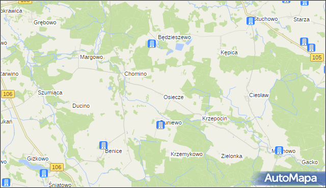 mapa Osiecze gmina Świerzno, Osiecze gmina Świerzno na mapie Targeo