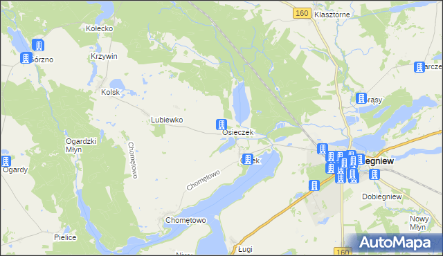 mapa Osieczek gmina Dobiegniew, Osieczek gmina Dobiegniew na mapie Targeo