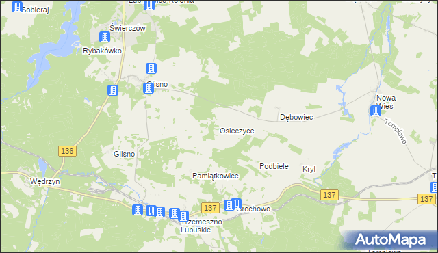 mapa Osieczyce, Osieczyce na mapie Targeo