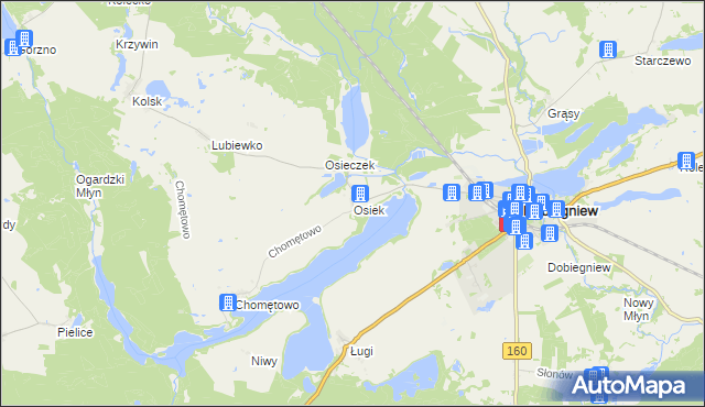 mapa Osiek gmina Dobiegniew, Osiek gmina Dobiegniew na mapie Targeo