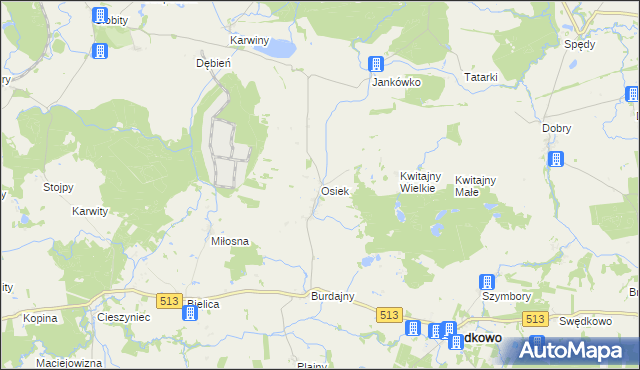 mapa Osiek gmina Godkowo, Osiek gmina Godkowo na mapie Targeo