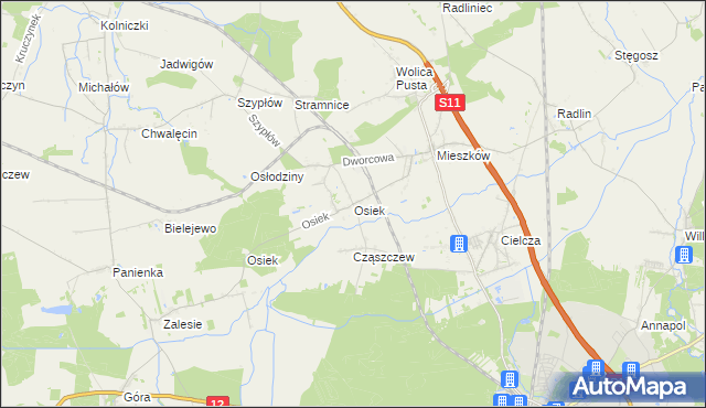 mapa Osiek gmina Jarocin, Osiek gmina Jarocin na mapie Targeo