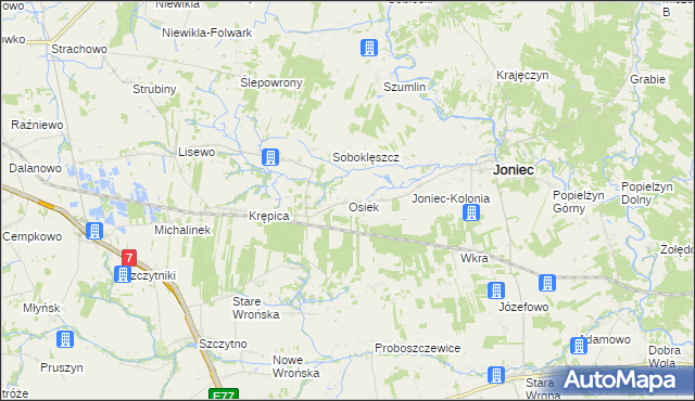 mapa Osiek gmina Joniec, Osiek gmina Joniec na mapie Targeo