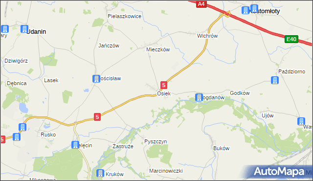 mapa Osiek gmina Kostomłoty, Osiek gmina Kostomłoty na mapie Targeo