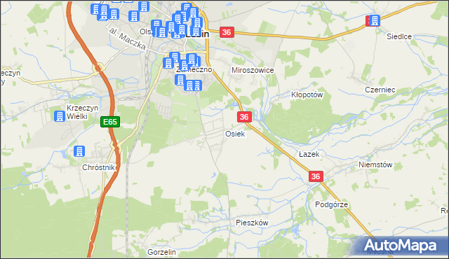 mapa Osiek gmina Lubin, Osiek gmina Lubin na mapie Targeo