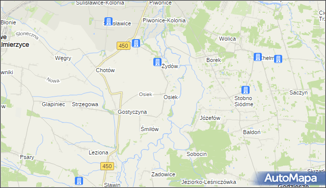 mapa Osiek gmina Nowe Skalmierzyce, Osiek gmina Nowe Skalmierzyce na mapie Targeo