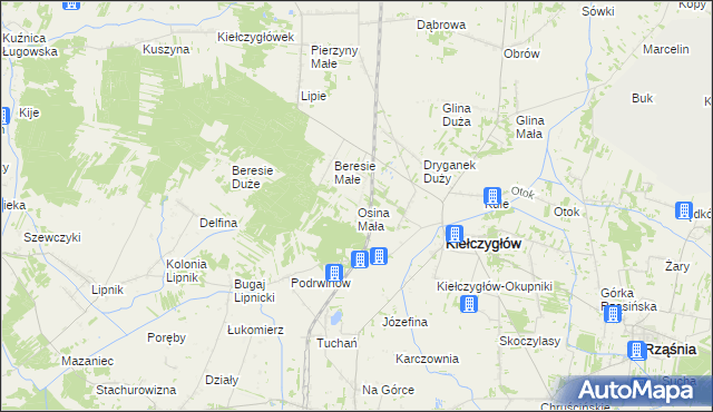 mapa Osina Mała gmina Kiełczygłów, Osina Mała gmina Kiełczygłów na mapie Targeo