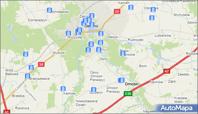 mapa Osiny gmina Dmosin, Osiny gmina Dmosin na mapie Targeo