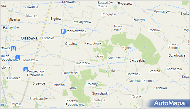 mapa Osiny gmina Grabów, Osiny gmina Grabów na mapie Targeo