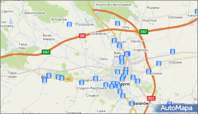 mapa Osiny gmina Kępno, Osiny gmina Kępno na mapie Targeo