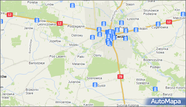 mapa Osiny gmina Zwoleń, Osiny gmina Zwoleń na mapie Targeo