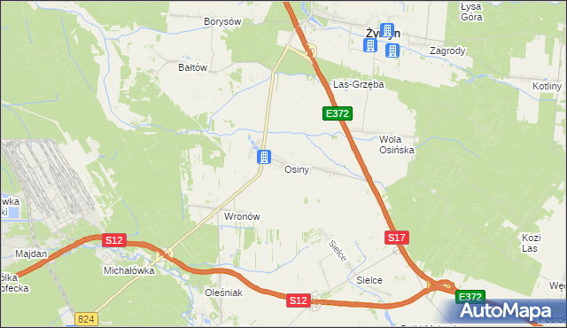 mapa Osiny gmina Żyrzyn, Osiny gmina Żyrzyn na mapie Targeo