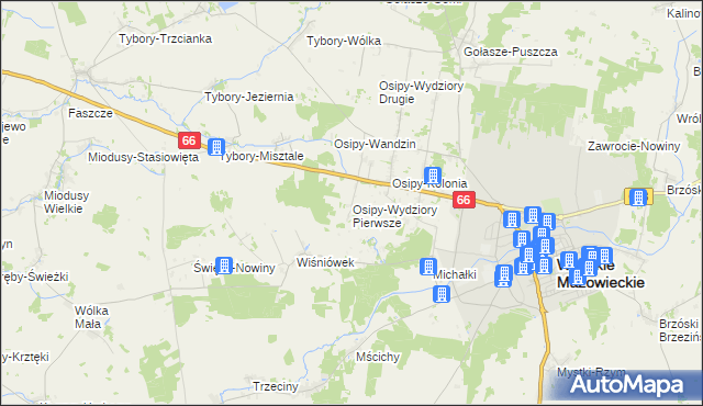 mapa Osipy-Wydziory Pierwsze, Osipy-Wydziory Pierwsze na mapie Targeo