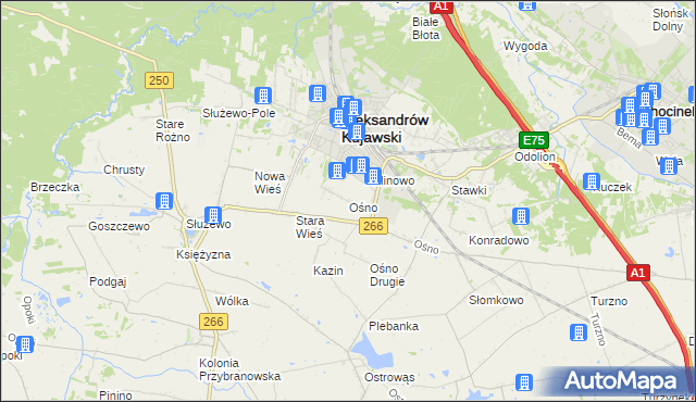 mapa Ośno gmina Aleksandrów Kujawski, Ośno gmina Aleksandrów Kujawski na mapie Targeo