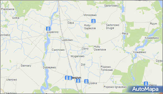 mapa Ośno gmina Janowiec Wielkopolski, Ośno gmina Janowiec Wielkopolski na mapie Targeo