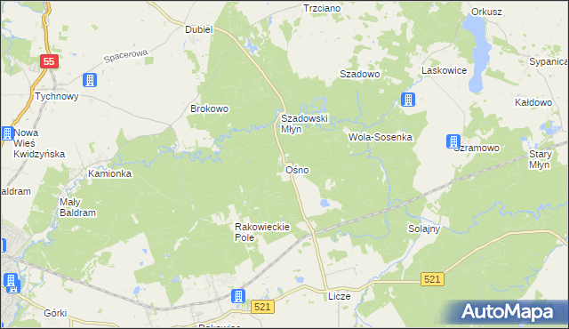 mapa Ośno gmina Kwidzyn, Ośno gmina Kwidzyn na mapie Targeo