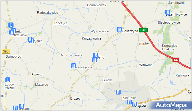 mapa Ośno gmina Wiązów, Ośno gmina Wiązów na mapie Targeo