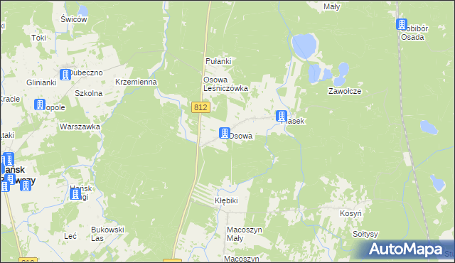 mapa Osowa gmina Hańsk, Osowa gmina Hańsk na mapie Targeo