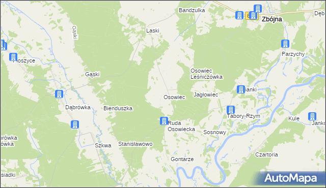 mapa Osowiec gmina Zbójna, Osowiec gmina Zbójna na mapie Targeo