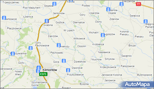 mapa Ossolin gmina Klimontów, Ossolin gmina Klimontów na mapie Targeo