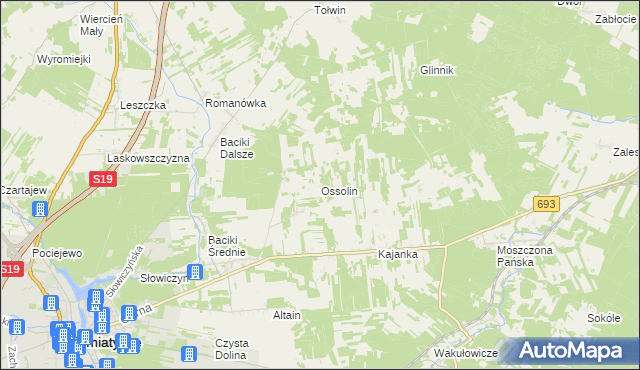 mapa Ossolin gmina Siemiatycze, Ossolin gmina Siemiatycze na mapie Targeo