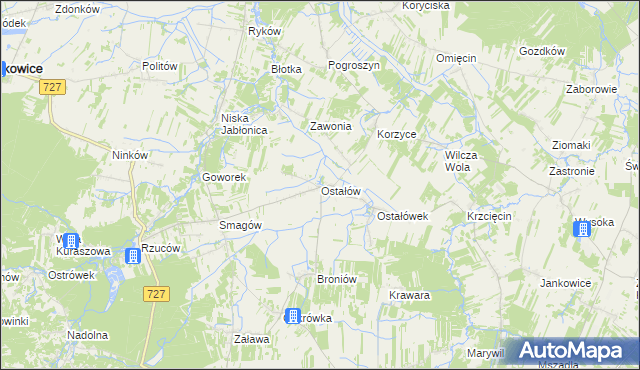 mapa Ostałów gmina Chlewiska, Ostałów gmina Chlewiska na mapie Targeo