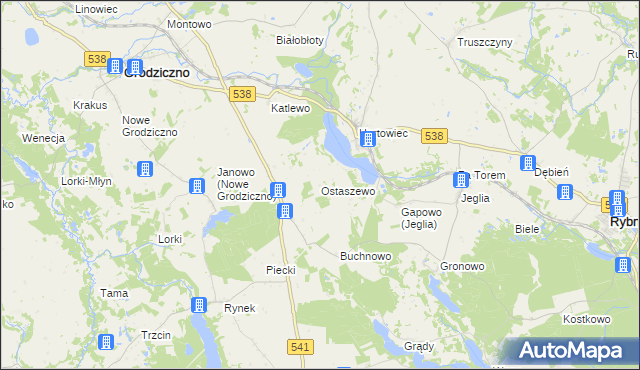mapa Ostaszewo gmina Grodziczno, Ostaszewo gmina Grodziczno na mapie Targeo
