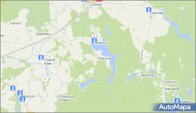 mapa Ostroróg gmina Czaplinek, Ostroróg gmina Czaplinek na mapie Targeo