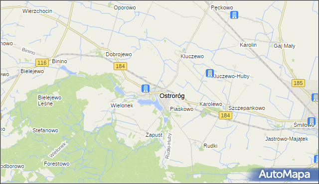 mapa Ostroróg powiat szamotulski, Ostroróg powiat szamotulski na mapie Targeo