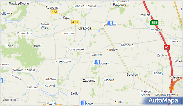mapa Ostrów gmina Grabica, Ostrów gmina Grabica na mapie Targeo