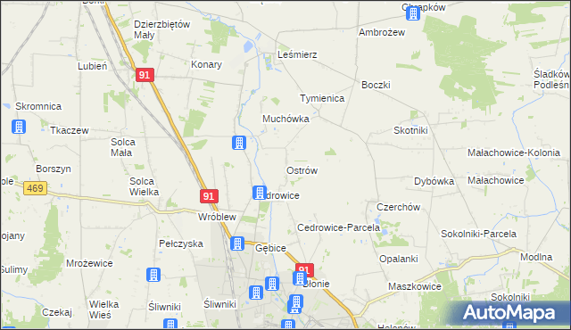 mapa Ostrów gmina Ozorków, Ostrów gmina Ozorków na mapie Targeo