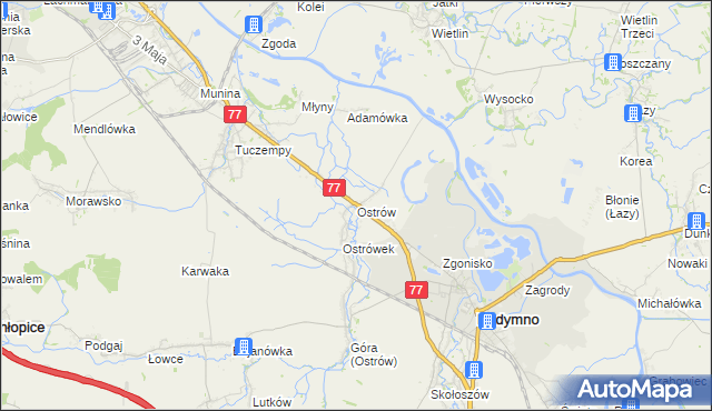 mapa Ostrów gmina Radymno, Ostrów gmina Radymno na mapie Targeo