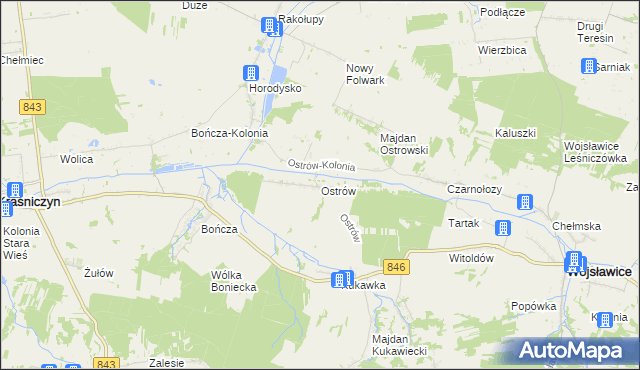 mapa Ostrów gmina Wojsławice, Ostrów gmina Wojsławice na mapie Targeo