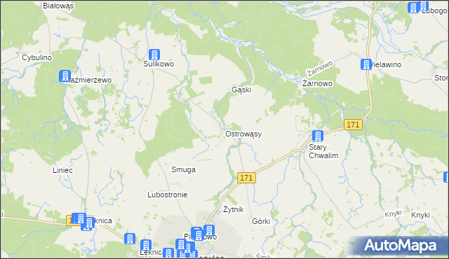 mapa Ostrowąsy gmina Barwice, Ostrowąsy gmina Barwice na mapie Targeo