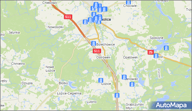 mapa Ostrówek gmina Bobolice, Ostrówek gmina Bobolice na mapie Targeo