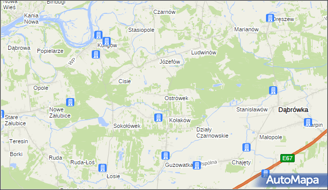 mapa Ostrówek gmina Dąbrówka, Ostrówek gmina Dąbrówka na mapie Targeo