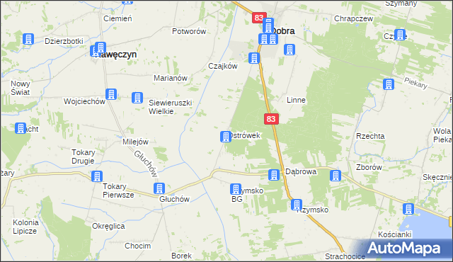 mapa Ostrówek gmina Dobra, Ostrówek gmina Dobra na mapie Targeo