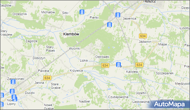 mapa Ostrówek gmina Klembów, Ostrówek gmina Klembów na mapie Targeo