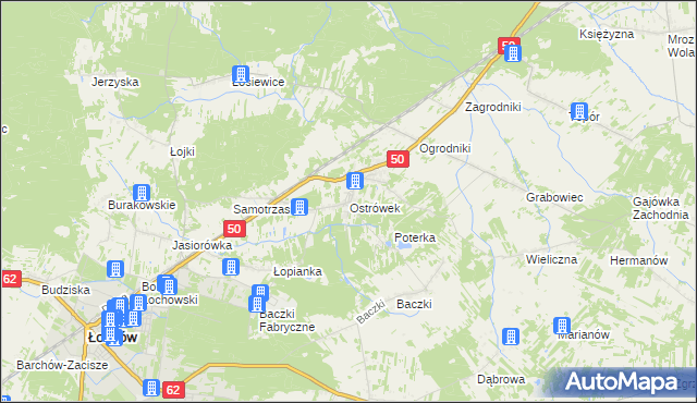 mapa Ostrówek gmina Łochów, Ostrówek gmina Łochów na mapie Targeo