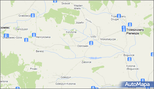 mapa Ostrówek gmina Trzeszczany, Ostrówek gmina Trzeszczany na mapie Targeo