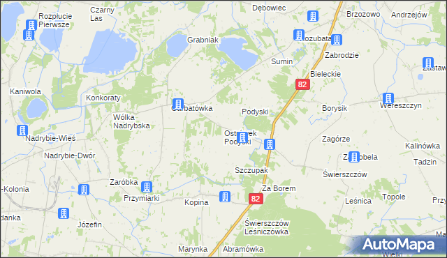 mapa Ostrówek Podyski, Ostrówek Podyski na mapie Targeo