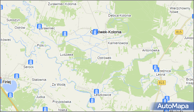 mapa Ostrówek powiat lubartowski, Ostrówek powiat lubartowski na mapie Targeo