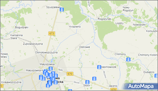 mapa Ostrowie gmina Dąbrowa Białostocka, Ostrowie gmina Dąbrowa Białostocka na mapie Targeo