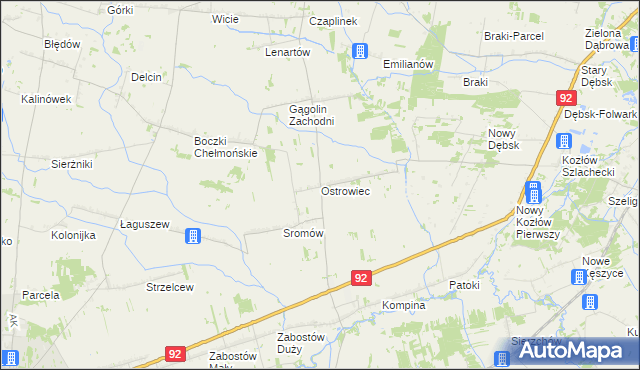 mapa Ostrowiec gmina Kocierzew Południowy, Ostrowiec gmina Kocierzew Południowy na mapie Targeo